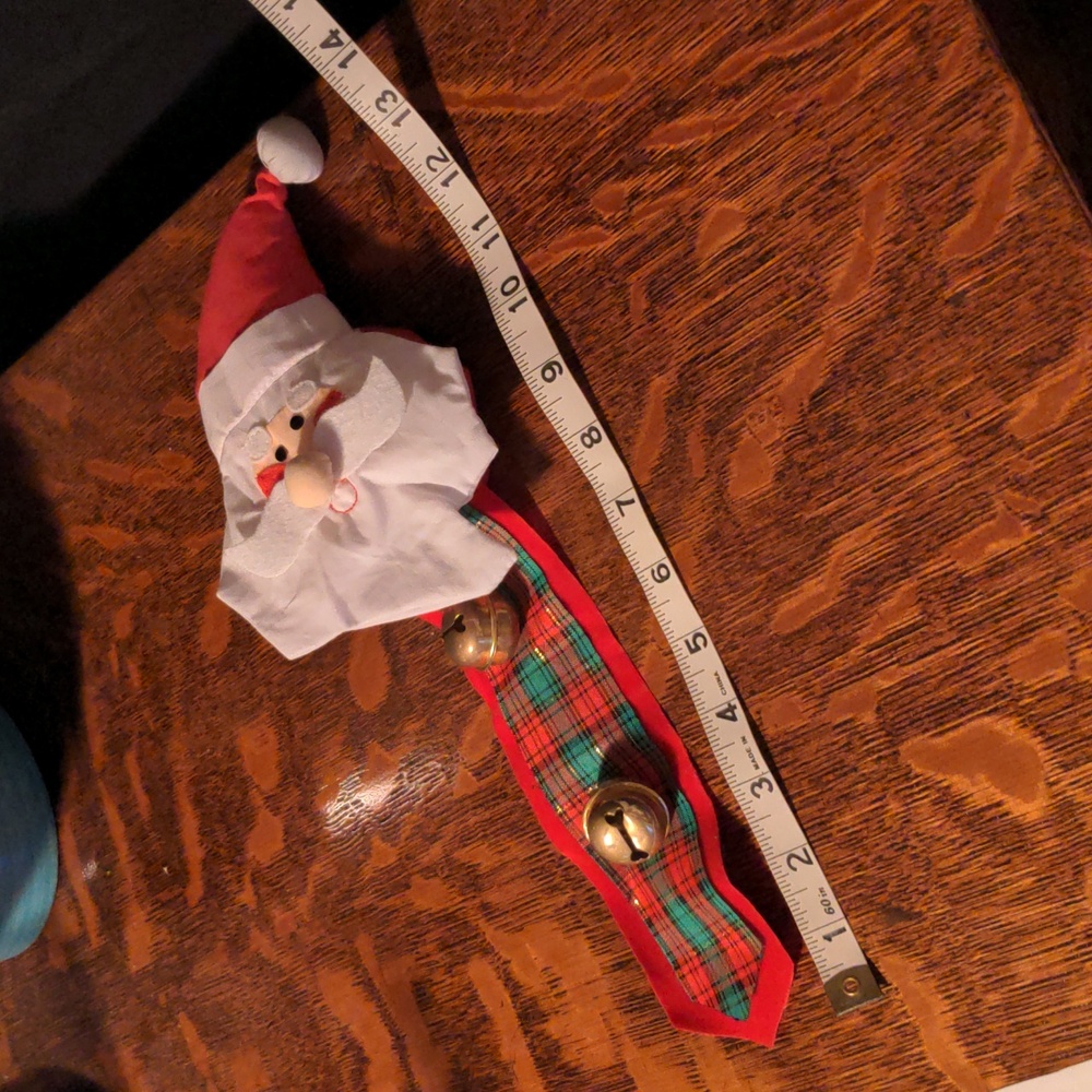 Santa Claus Door Knob Cover With 2 Attached Jingle Bells Red White Green Plaid - Picture 9 of 10